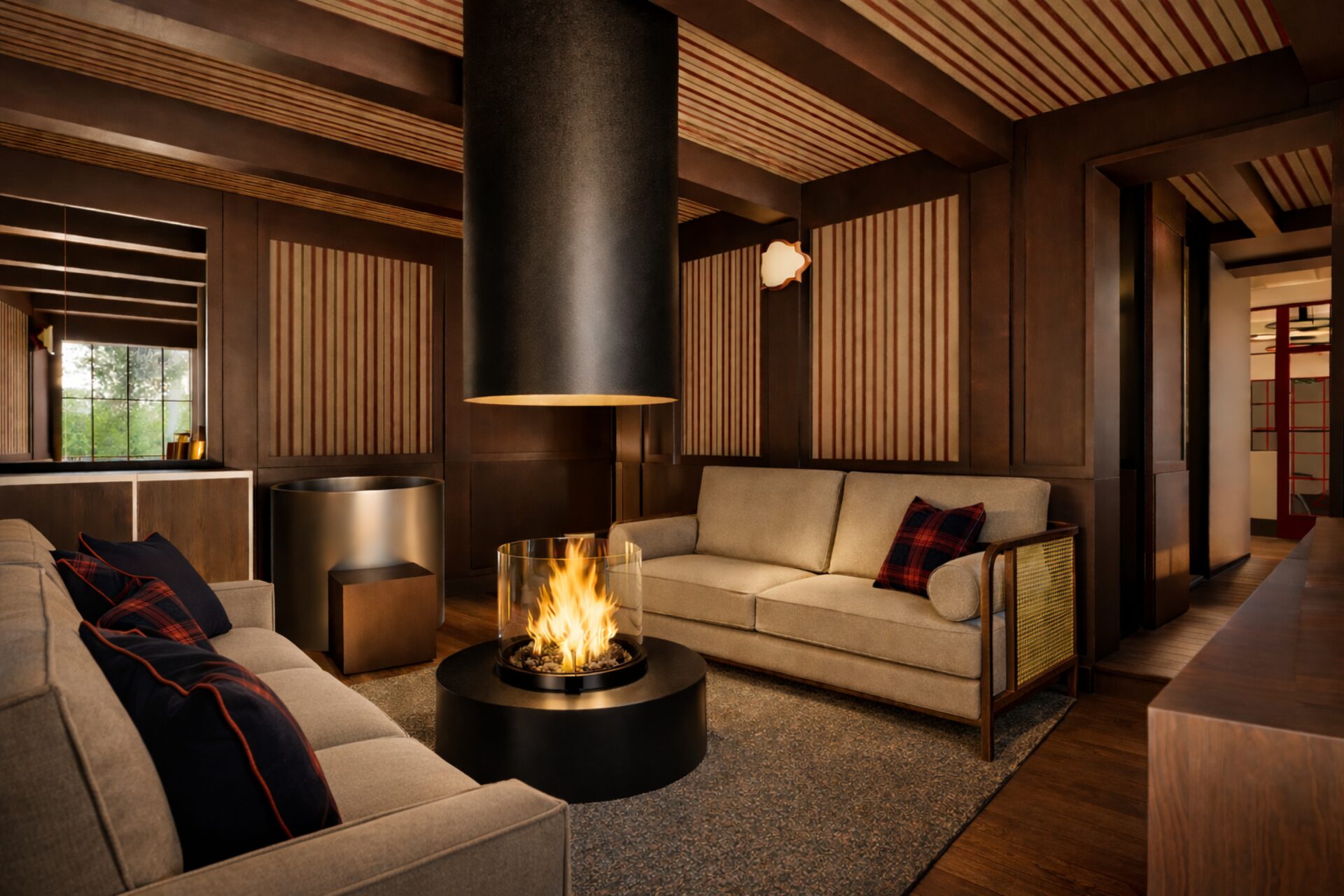 Lounge with fireplace and sofas at Villino Rubini