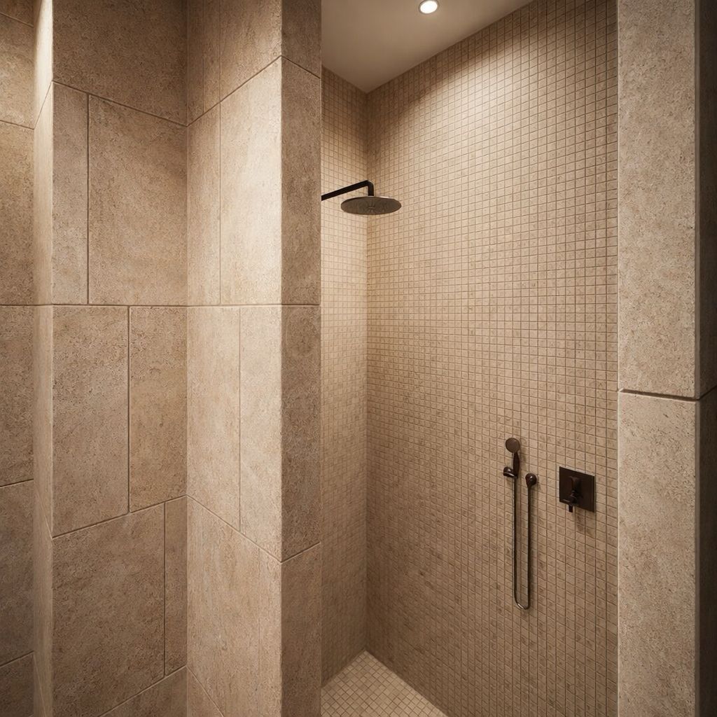Verfijnde douche van natuursteen in de wellnessruimte